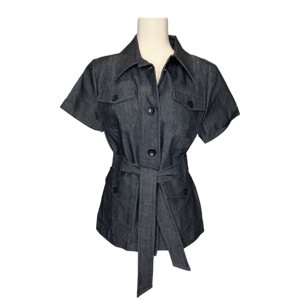 Sandro Denim Utility Safari Military Style Jacket Short Sleeve NWT Size L